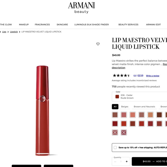 Giorgio Armani "Cedar" mini liquid lipstick - Picture 6 of 10